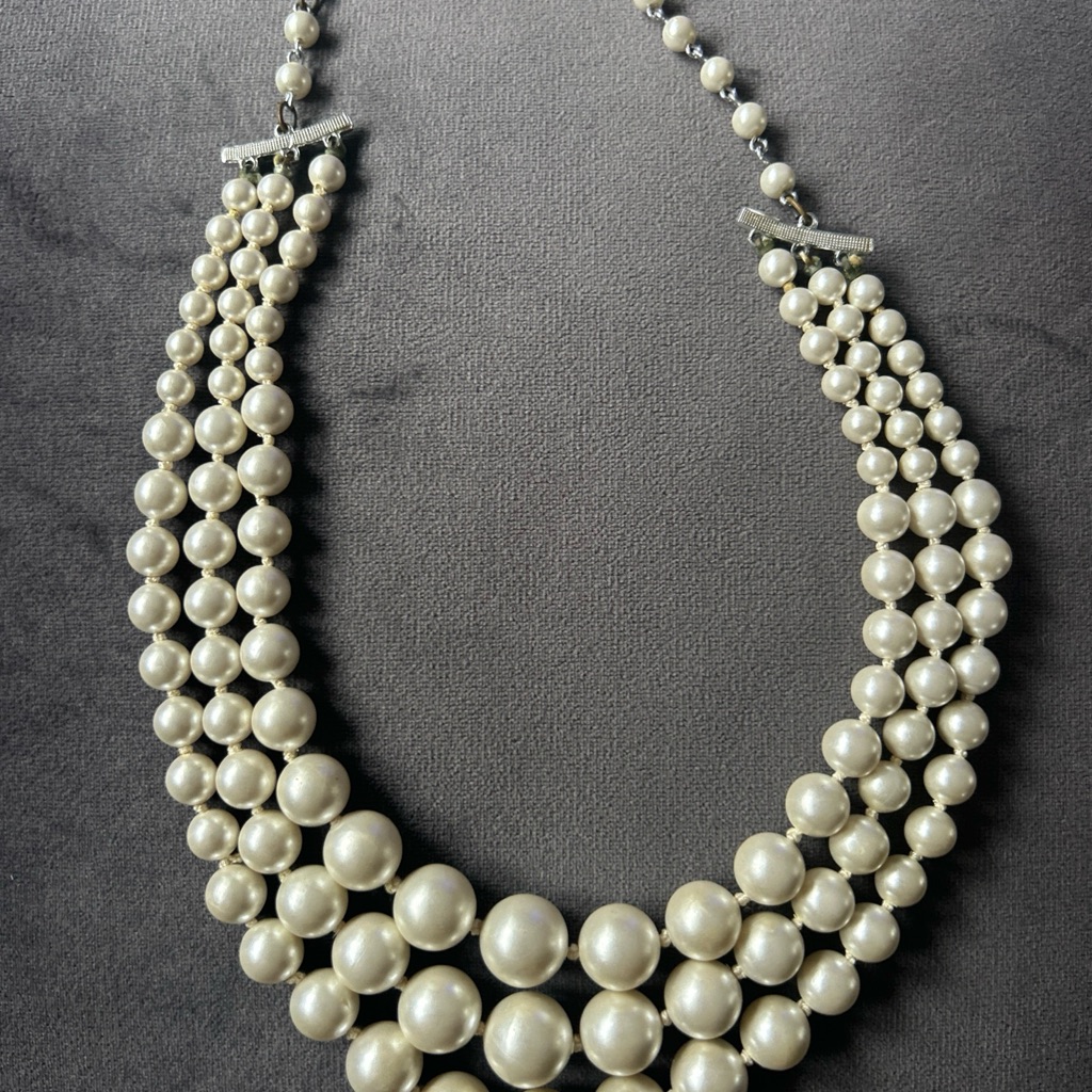 Vintage 3 Strand Elegant Faux Pearl Necklace
